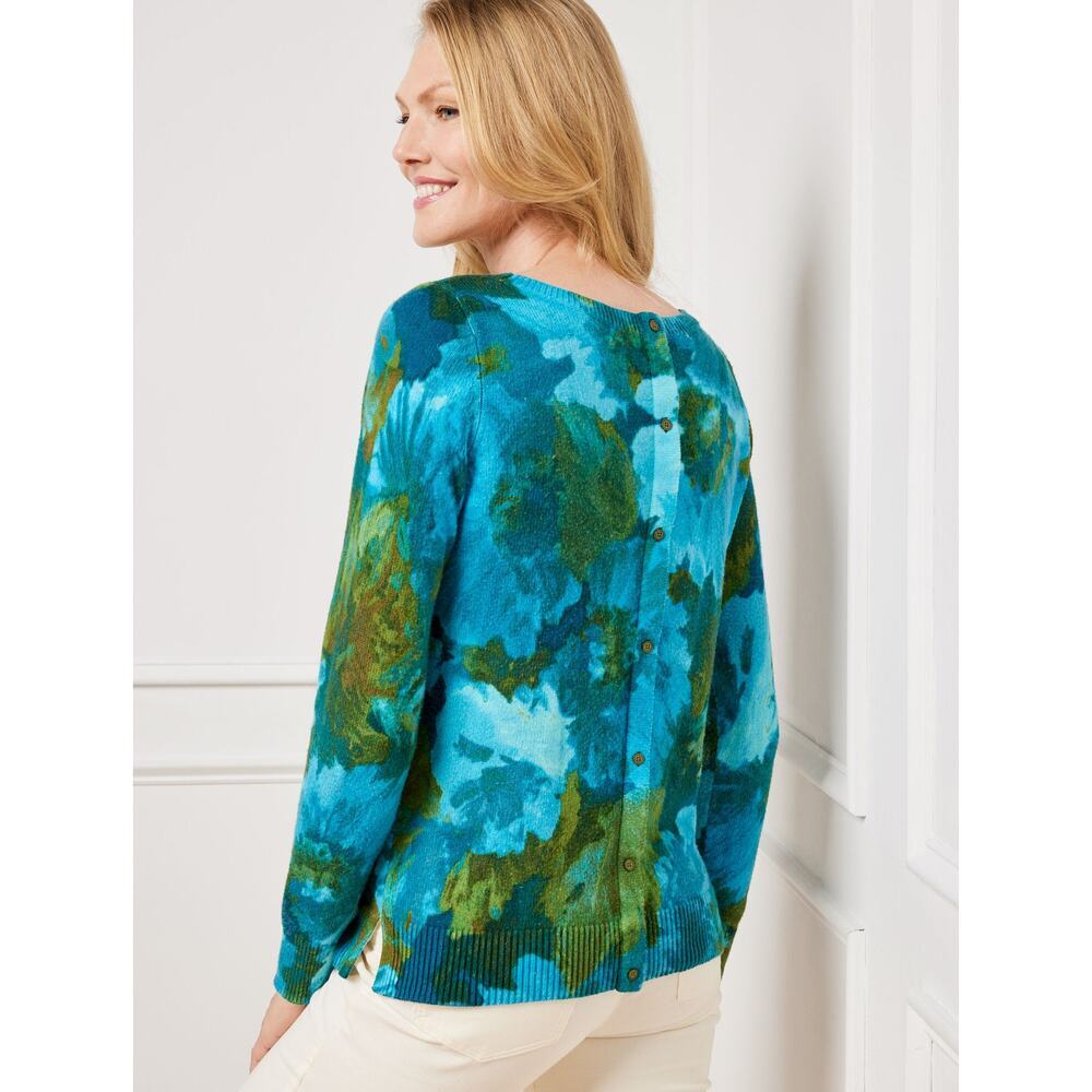 Talbots Boatneck Floral Pullover - Sz Small Petite Blue & Green
